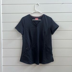 Gray Fitted Short Sleeve Scrub Top